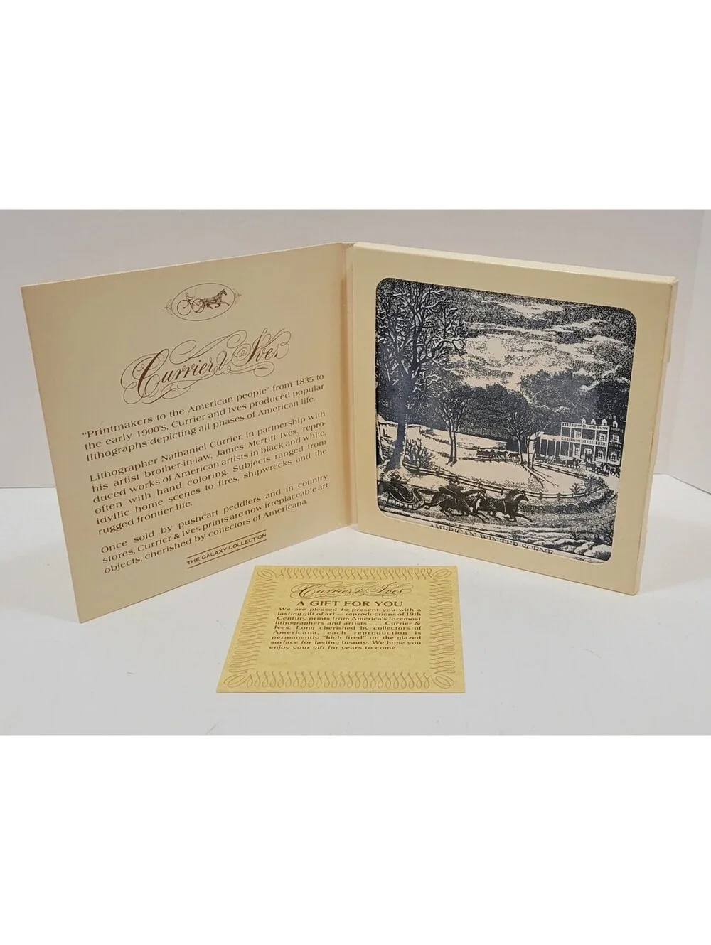 Vintage Currier and Ives American Winter Scene Ceramic Tile Trivet - 6x6